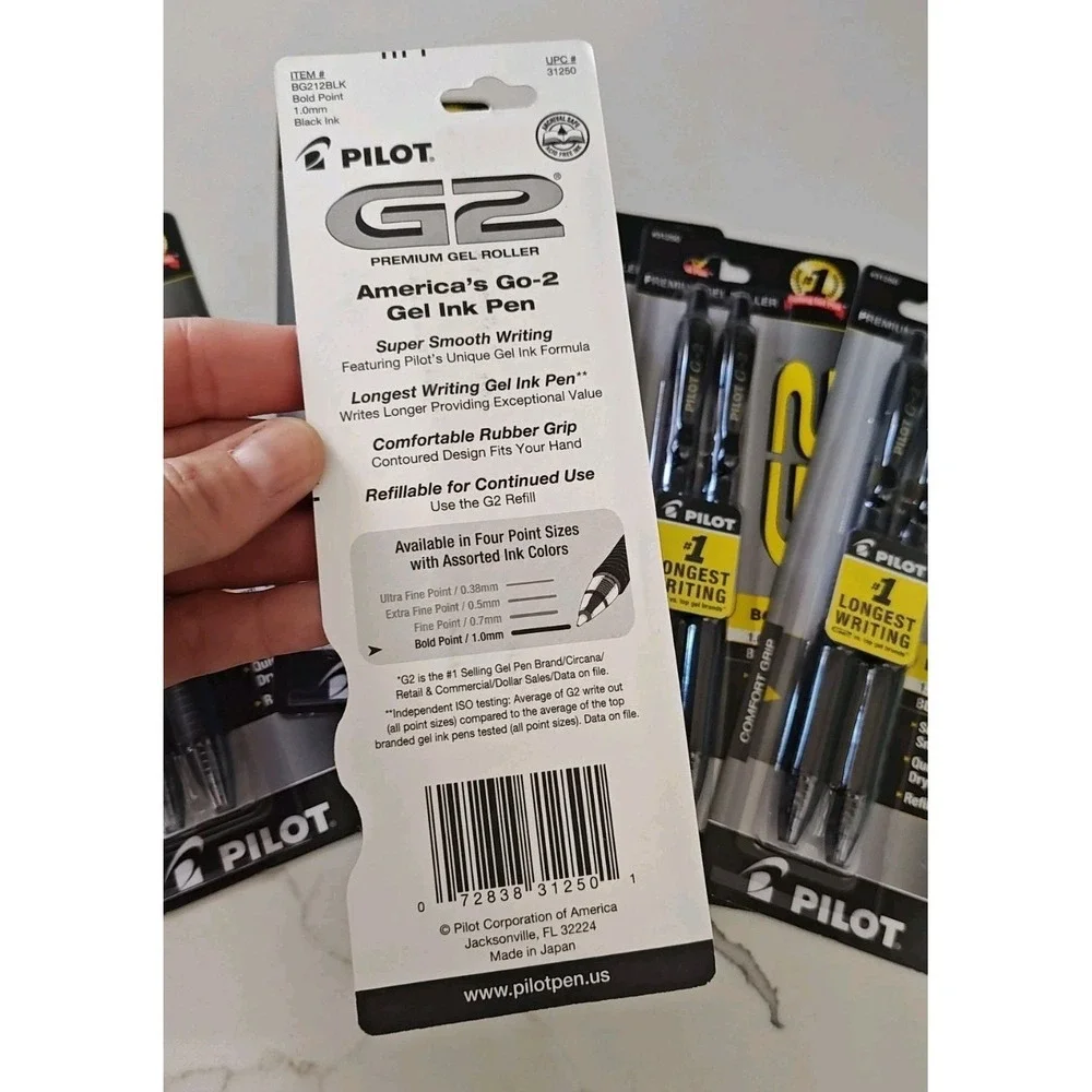Pilot G2 Gel Pens G2 Black Bold Point 1.0mm Retractable Ink 6 Pk - 2 Ea 12 Total